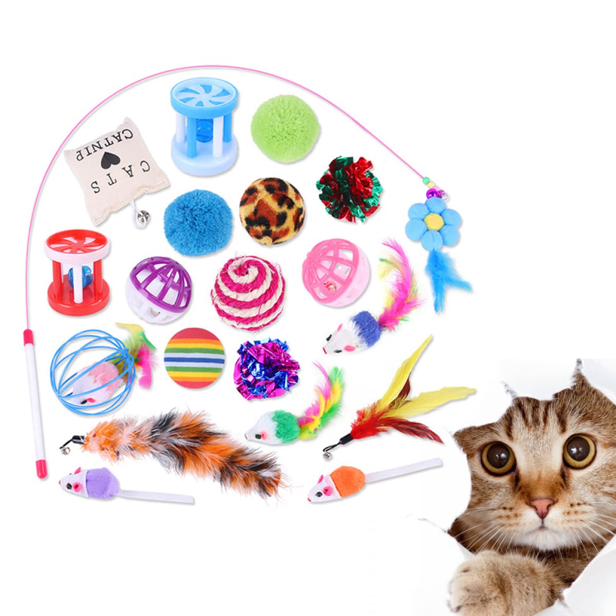 VANZACK 60piezas Juguete Interactivo para Gatos De y Cascabeles Juguetes para Estimulación Mascotas para Relación Dueño-Gato
