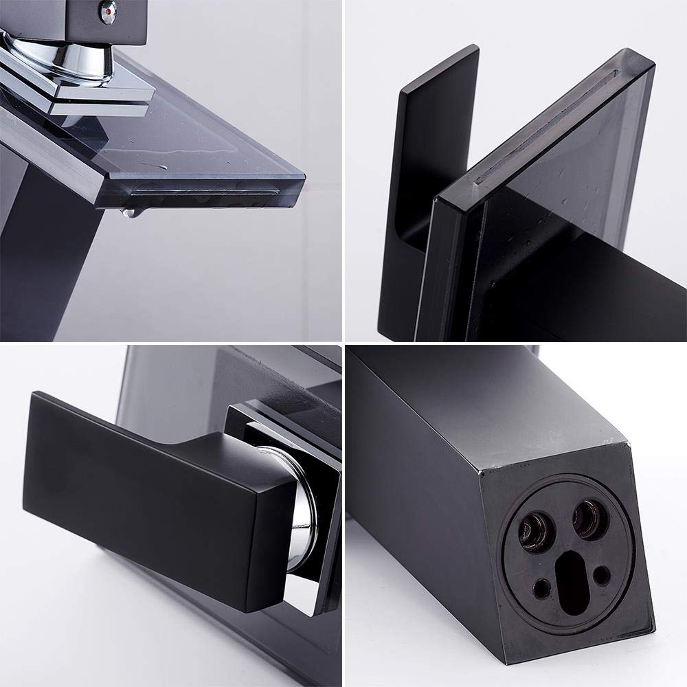 Wasserhahn aus Messing mit Glaswaschtisch-Kaskaden-Mischbatterie für Aufsatzwaschbecken, elegantes Badezimmer-Upgrade, schlankes Design für moderne Räume
