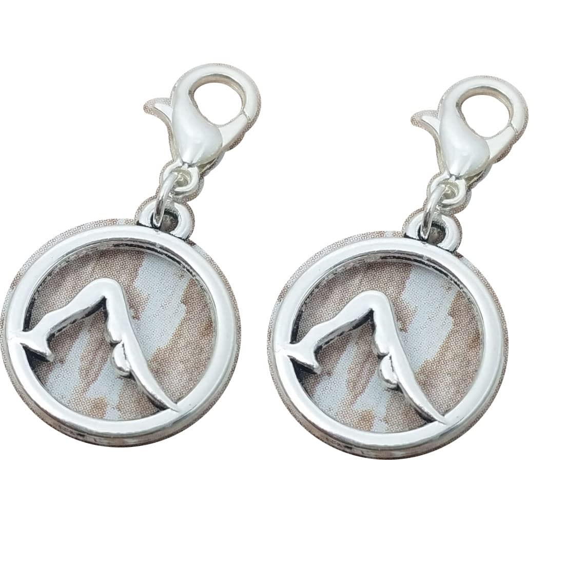 Honggui Women's Ancient Silver 2Pcs Yoga Pose Charm, Downward-Facing Dog Pose Zipper Pull, Yoga Charm, Spiritual Charm, Yoga Clip On Charm