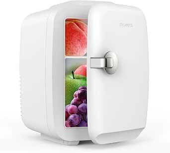 CROWNFUL Mini Fridge, 4 Liter 6 Can Portable Cooler and Warmer, Personal Fridge for Skin Care, Cosmetics, Food, Great for Bedroom, Office, Car, Dorm, ETL Listed (White) - View 2