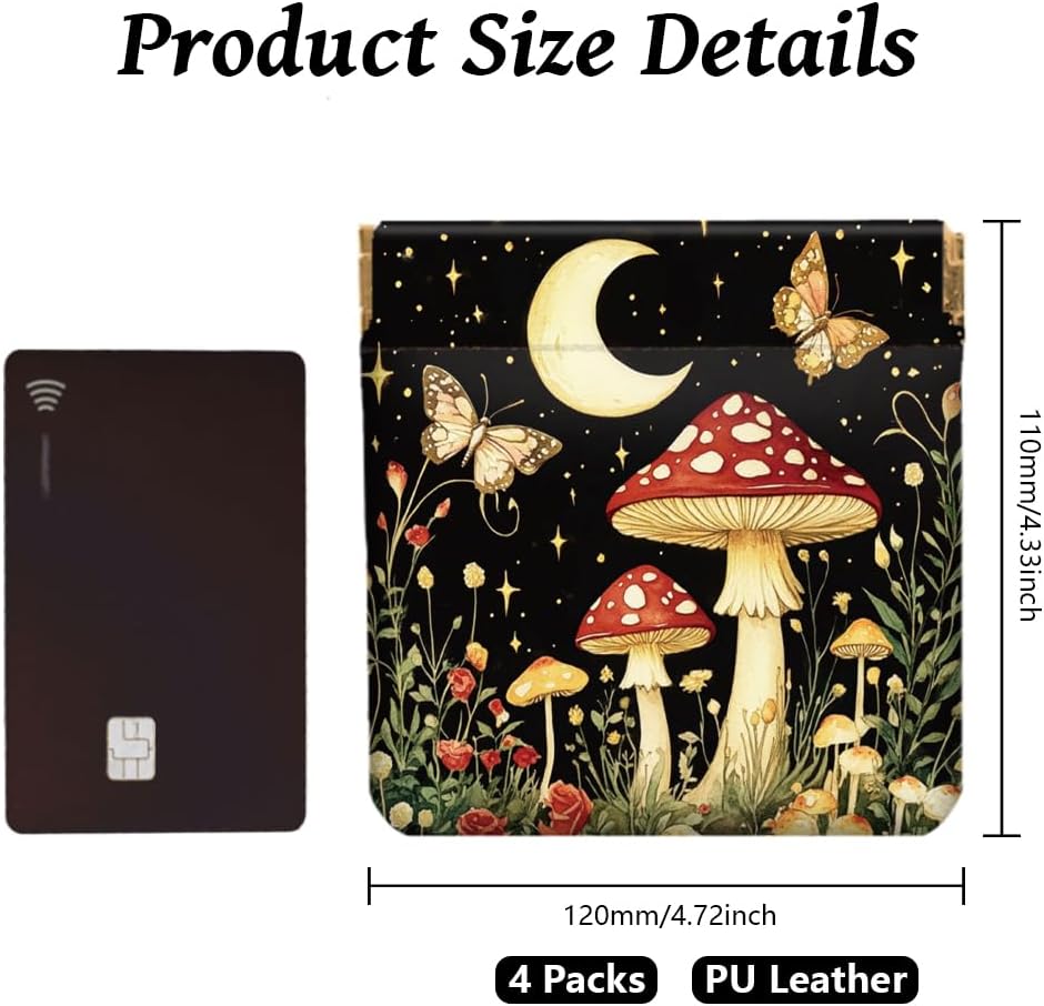 Peacoblue 4Pcs Small Leather Squeeze Coin Purse for Women-Night Sky And Mushrooms Pattern Waterproof & Durable Snap Closure Change Pouch Mini Money Wallet Bag for Adult Teen Girls Best Gift - Image 2