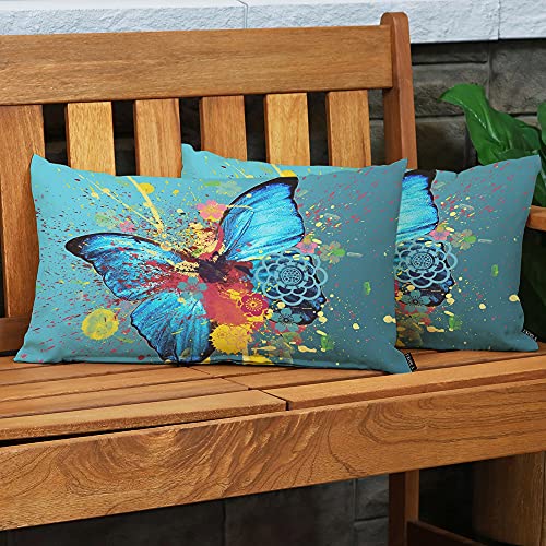 Ekobla Butterfly Pillow Covers Watercolor Lotus Floral Fantasy Splash Doodle Painting Waist Lumbar Cotton Linen Cushion Cover Oblong Rectangle Pillowcase For Men Women Home 12X20 Inches #TOP2