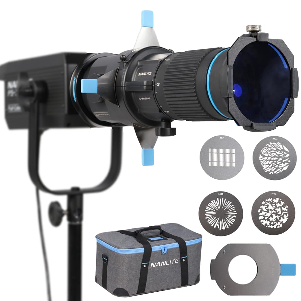 NANLITE Bowens Mount Projektionsaufsatz 25°-45° Optical Snoot Fotografie Kit Objektivmodifikator für Aputure Amaran 100DS/XS 200XS/DS 300C/DII/X 60D/XS Godox SL60 Nanlite Forza/FC/FS Series Light