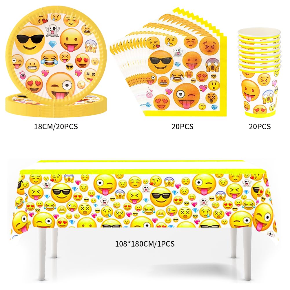 Divertente Set di Stoviglie per Feste,viso sorridente Set di decorazione di festa,Set di utensili di compleanno, set di piatti,tazze,fazzoletti,tovaglie,Per feste,matrimoni (61 PCS, 20 persone)