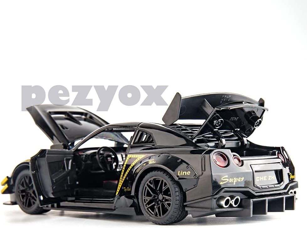 Image of 1 /24 Scale Compatible for Nissan GTR Model Car Toy, Zinc Alloy Pull Back Toy car with Sound and Light for Kids Boy Girl Gift (Black)