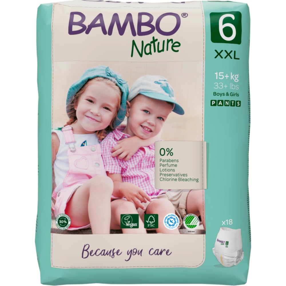 Bambo Nature Premium Training Pants, Pull Ups, Eco-Labelled Potty Training Pants, Training Nappy Pants, Secure & Comfortable, Discreet Pants For Active Day & Comfy Night's Sleep - Size 6 / XXL, 18PK