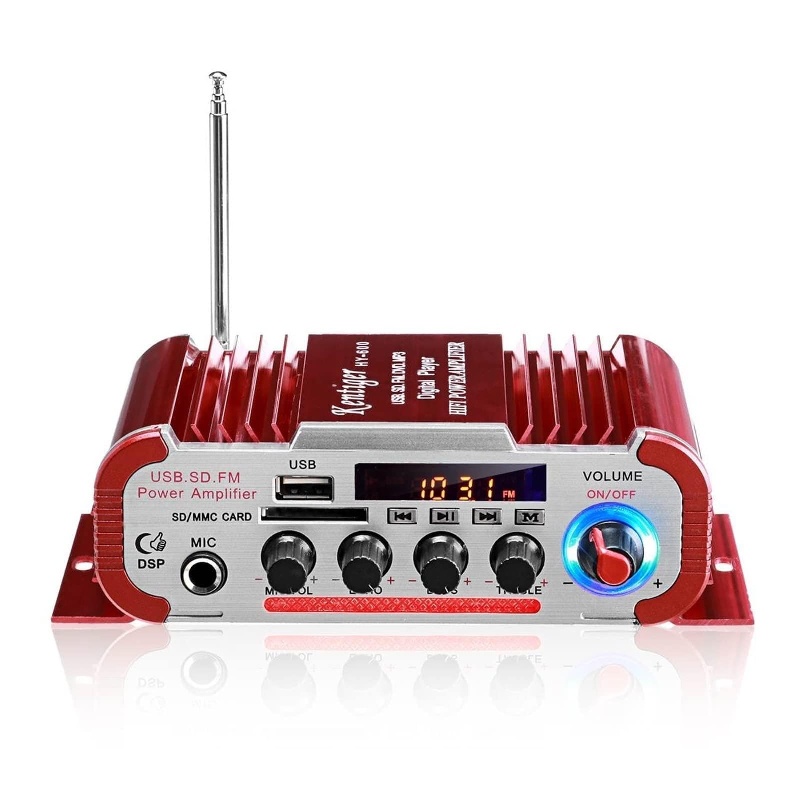 60. 0W 2CH. Home Amplificatori digitali Digital HiFi Stereo Audio Bass Amplificatore di Potenza FM USB SD LED Subwoofer Loud Speaker.(HY60 Red)