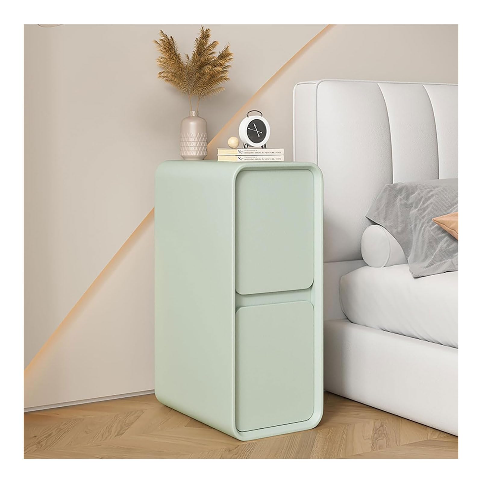 SXZenSpace Bedroom Furniture Side Table Bedside Narrow Nightstand w/Storage Drawer Modern Solid Wood Small Slim End Locker for Living Room Sofa Storage Ca(Gr