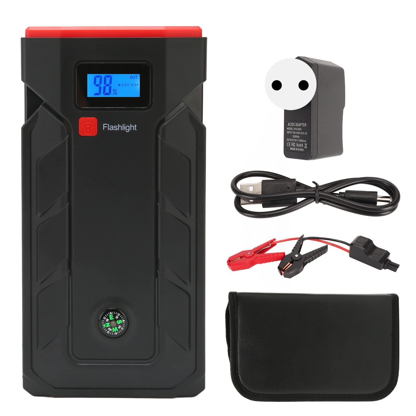 Avviatore Batteria Auto, 2000A Picco 12V Auto Jump Starter Power Pack, 20000mAh Caricabatterie Portatile Power Bank, Batteria Auto Booster Pack per Motori Fino a 10L Gas e 6L