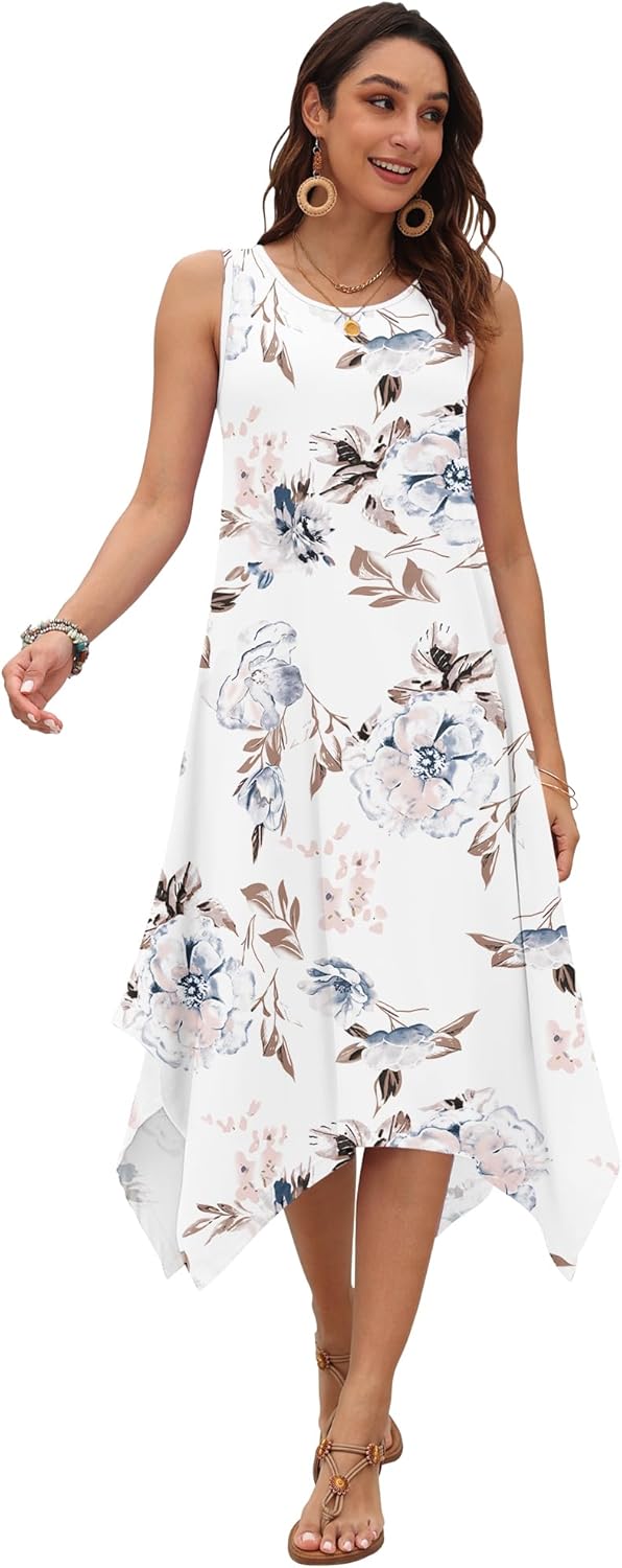 AUSELILY Women's Summer Dresses 2026 Casual Sleeveless Sundress Asymmetrical Hem Midi Tank Beach Dress with Pockets - Image 4