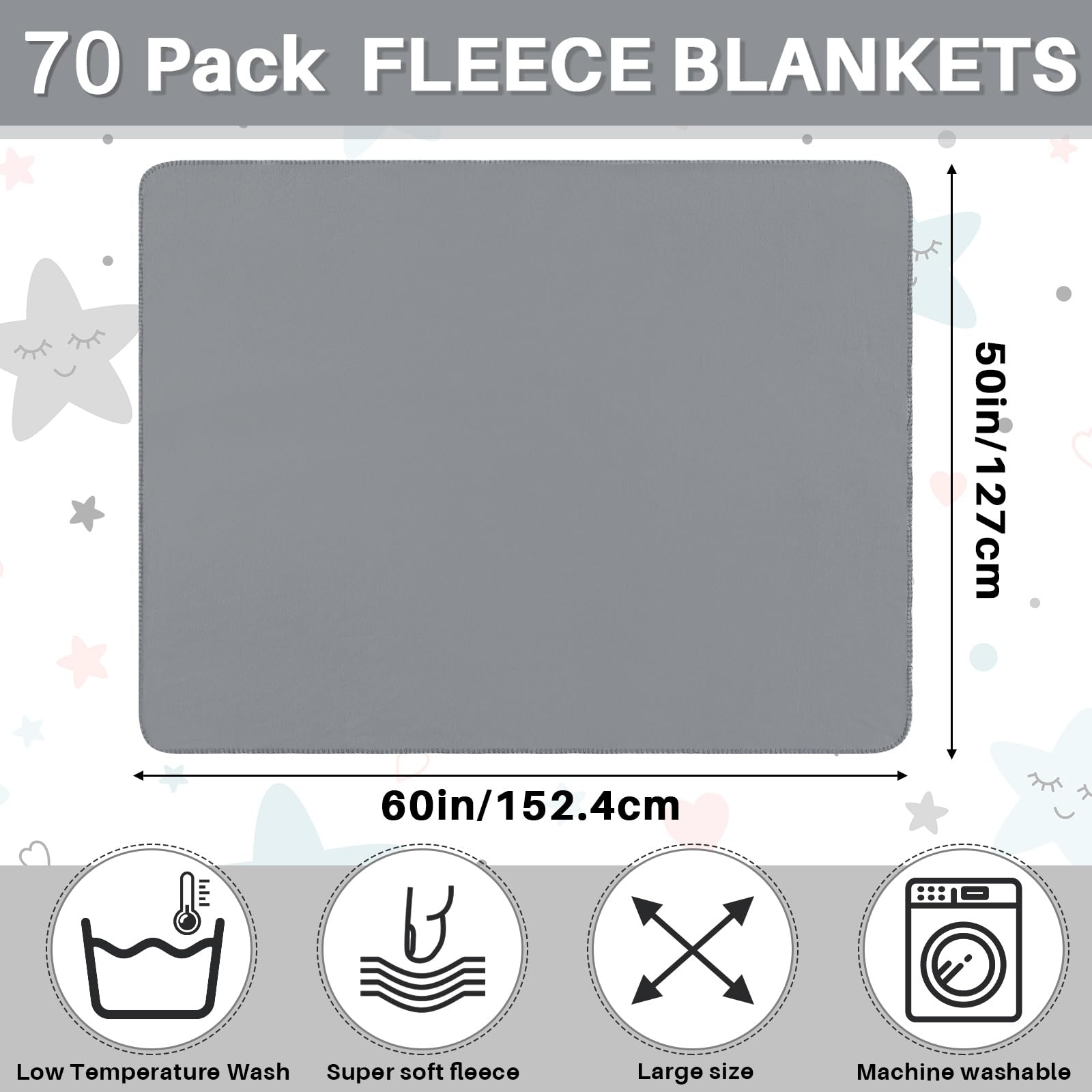 Newwiee 70 Pcs Fleece Blanket Fleece Throw Blankets Bulk Soft Lightweight Breathable Friendly Lap Blankets Pet Home Bed Sofa Couch Office Donation Homeless, 50 x 60 Inch (Gray)
