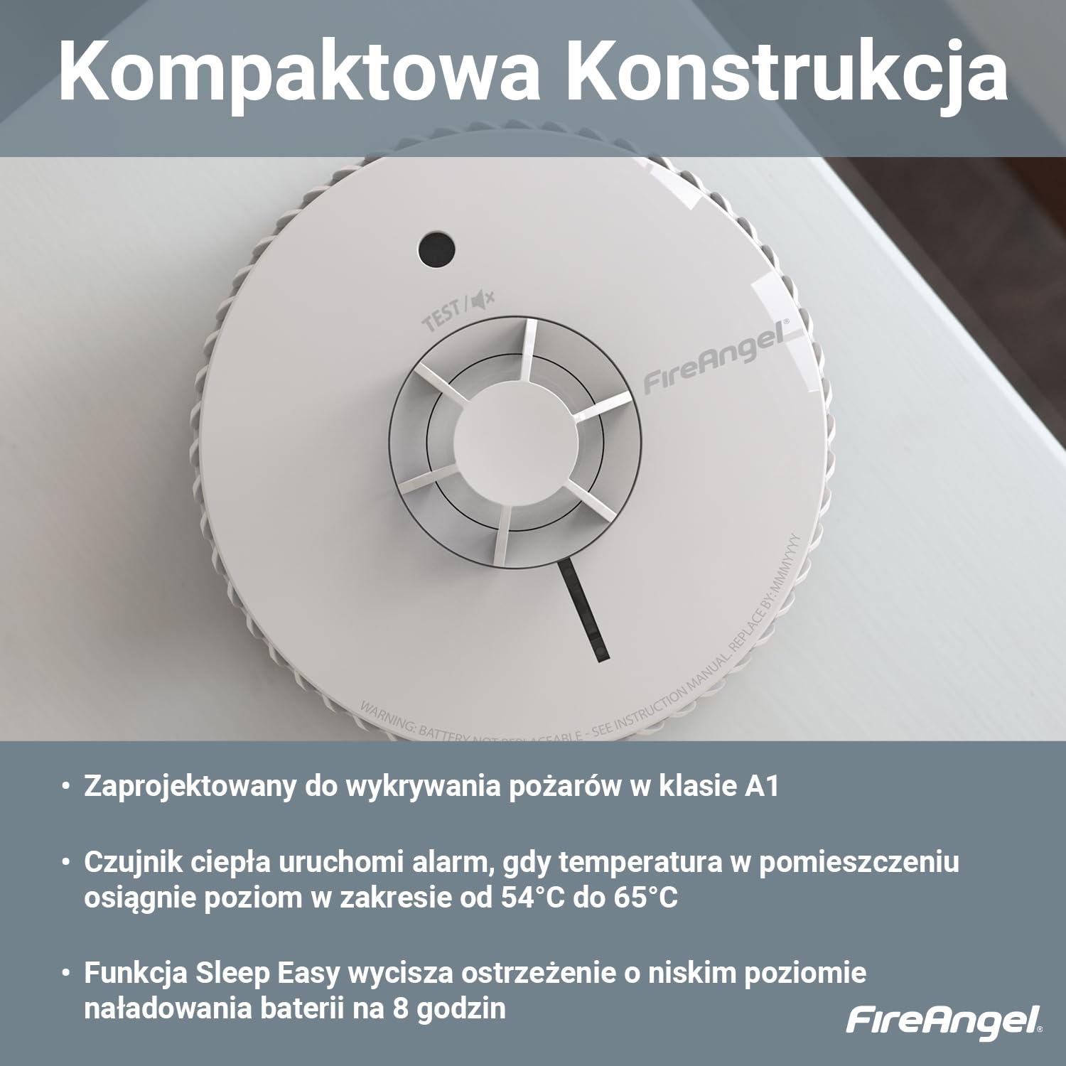 Fire Angel Czujnik Ciepła z Wymienną Baterią na 5 Lat – Detektor Ciepła FA6215-INT – Zamiennik dla Czujników HT-630, Biały