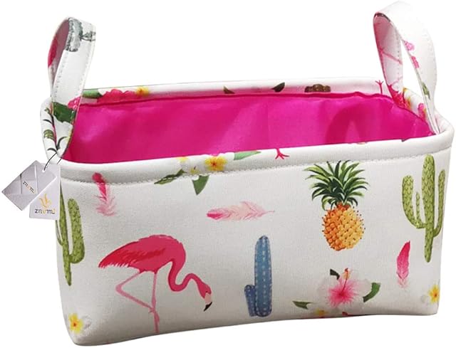 Znvmi Toy Nursery Storage Basket Rectangle Cotton Shelf Basket Foldable Storage Bin Box to Organize Closet Toys Laundry - Flamingo Cactus Pineapple, Large