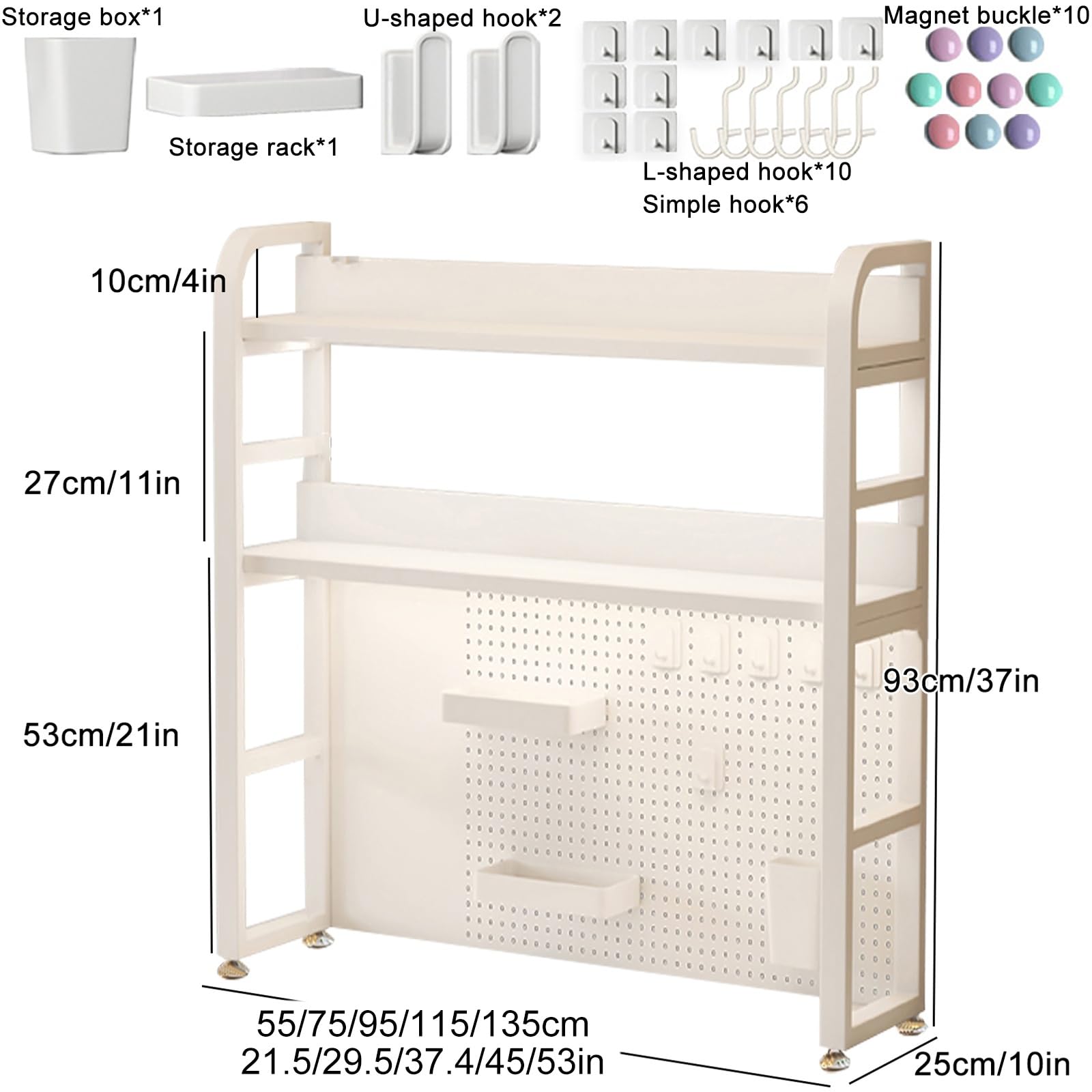 Półka na biurko, organizer na biurko w stylu industrialnym z podstawą z perforowanej płyty i haczykami do gabinetu, sypialni, kuchni, 135 cm/53
