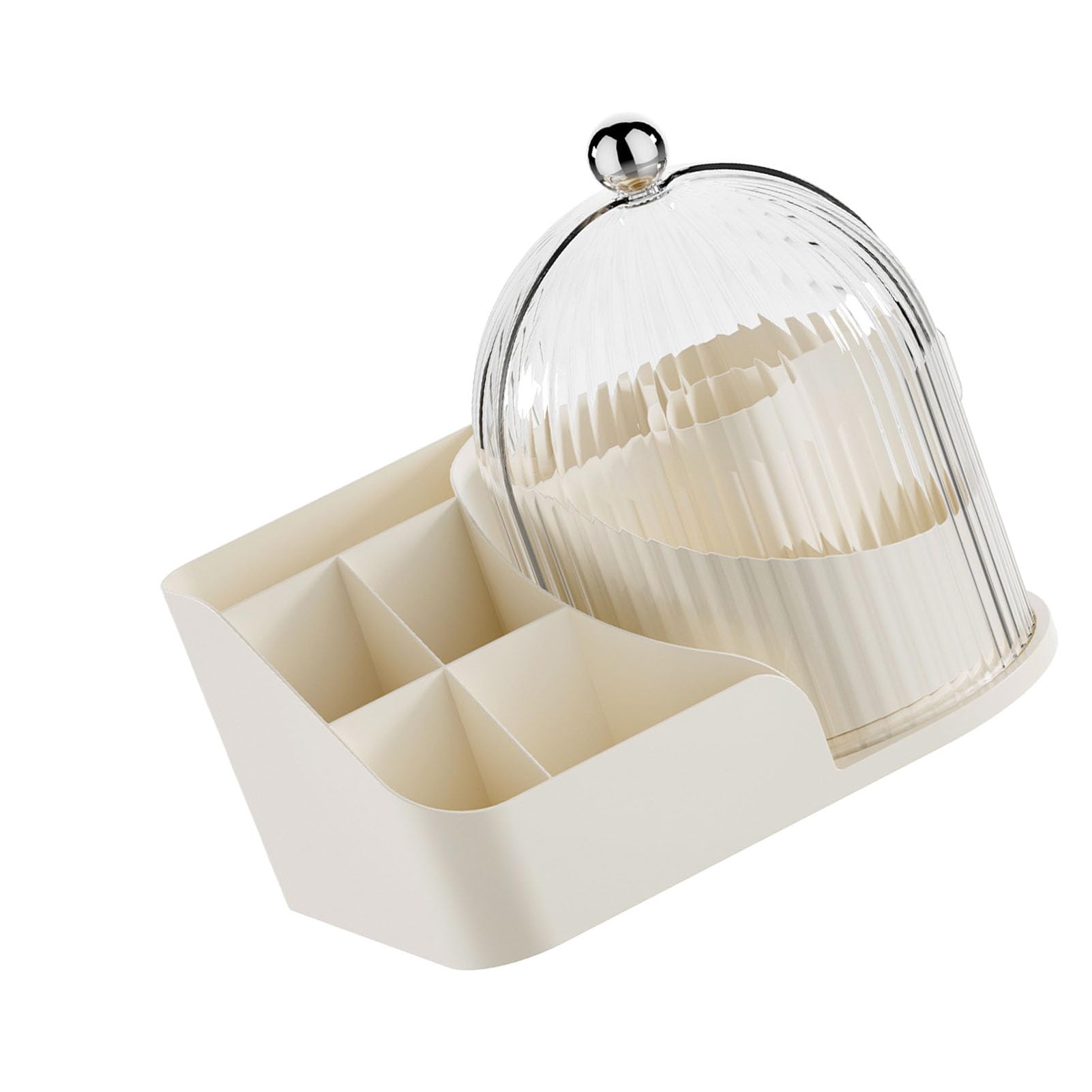 Pissente Makeup Brush Holder, Plastic 360 Degree Rotating Cosmetic Organizer with Lid, Perfect Storage for Vanity, Bathroom and Office (Cream Multi Compartment)