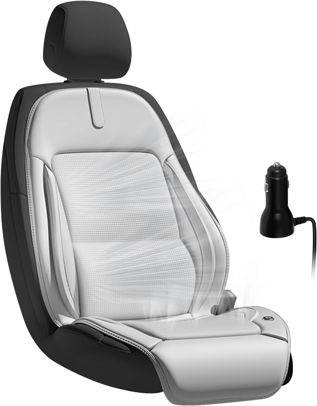 12v-24v cooling car seat cover front seat with 15 fans, ventilated cooling car seat cushion 3 adjustable wind speeds, cooled seat cover universal fit for car truck suv, gray