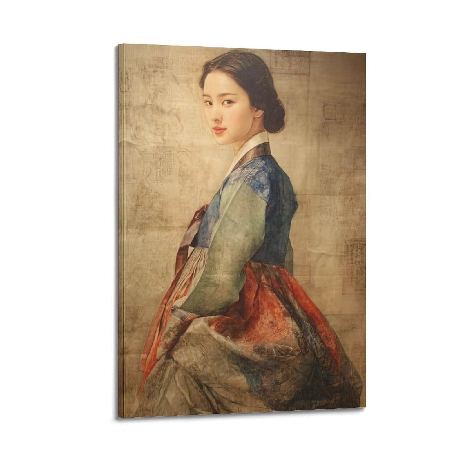 OKAHYS Vintage Beautiful Korean Girl Artwork Poster Decorative Painting Canvas Wall Artworks Picture 20x30inch(50x75cm)