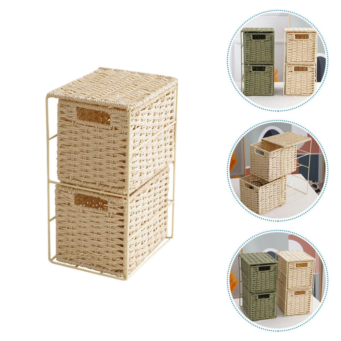 STOBAZA Cesta de Almacenamiento de Doble Capa en Pvc y Hierro Color Caqui para Organizar y Mantener Ordenados Artículos Diversos Hogar