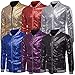 FEORJGP Mens Sequins Jakcet Zip Up Varsity Baseball Bomber Jacket Shinny Lightweight Coat Clubwear Bomber Jacket for Stage (Gold, S)