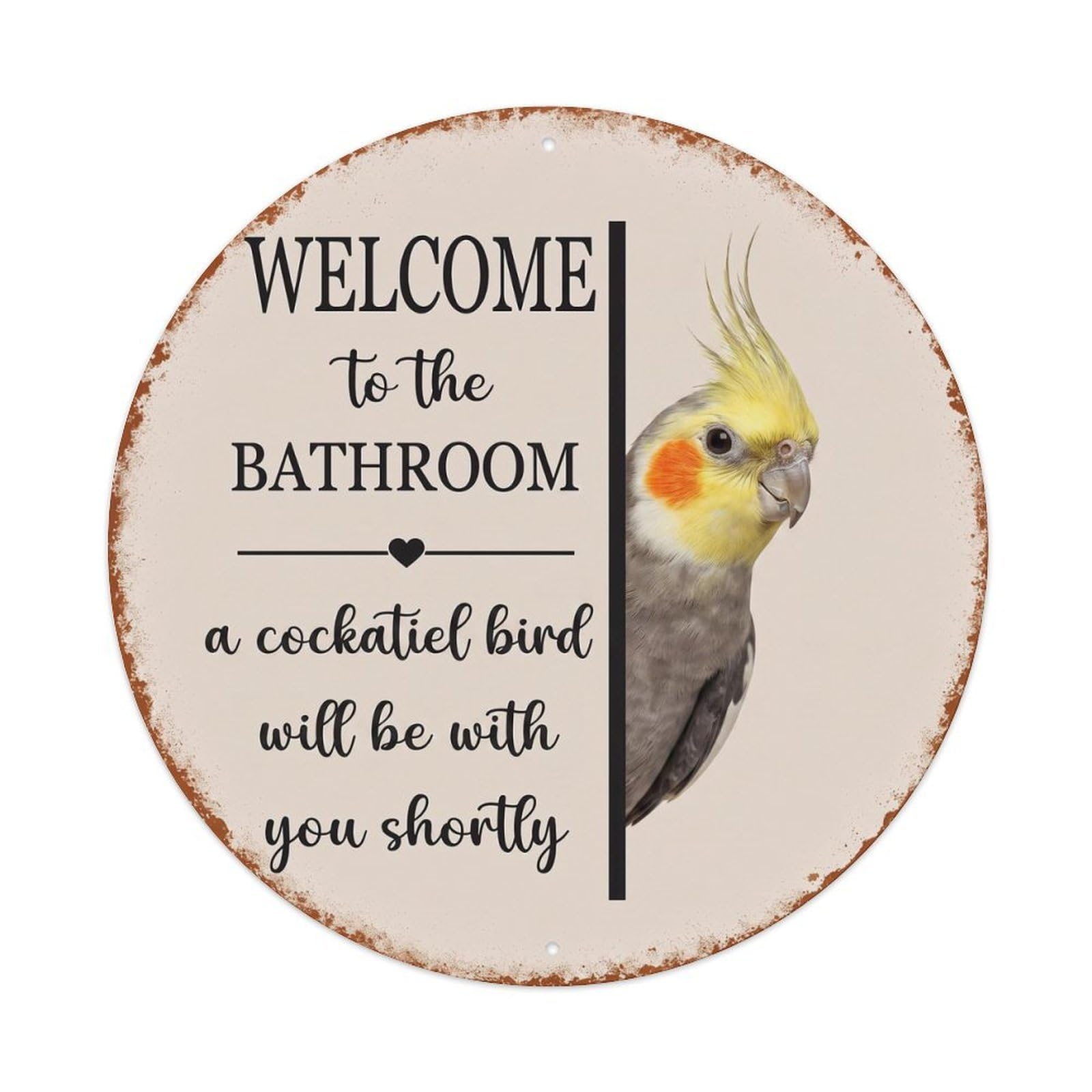 Vintage WELCOME To The BATHROOM Cockatiel Bird Metal Tin Sign