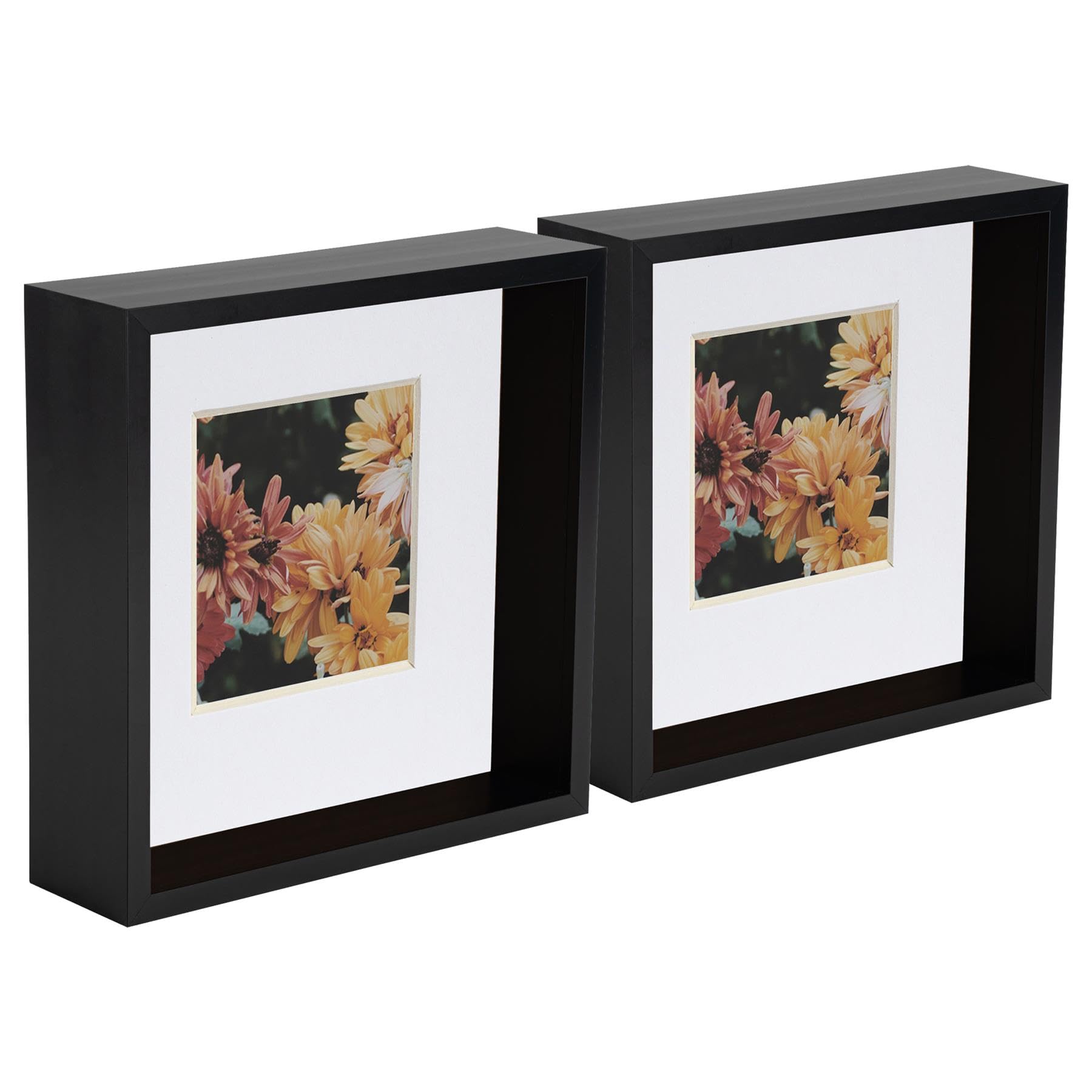 Nicola Spring 3D Deep Box Photo Frames - 8x8 inch with 4x4 inch Mount - White Mount - Pack of 2