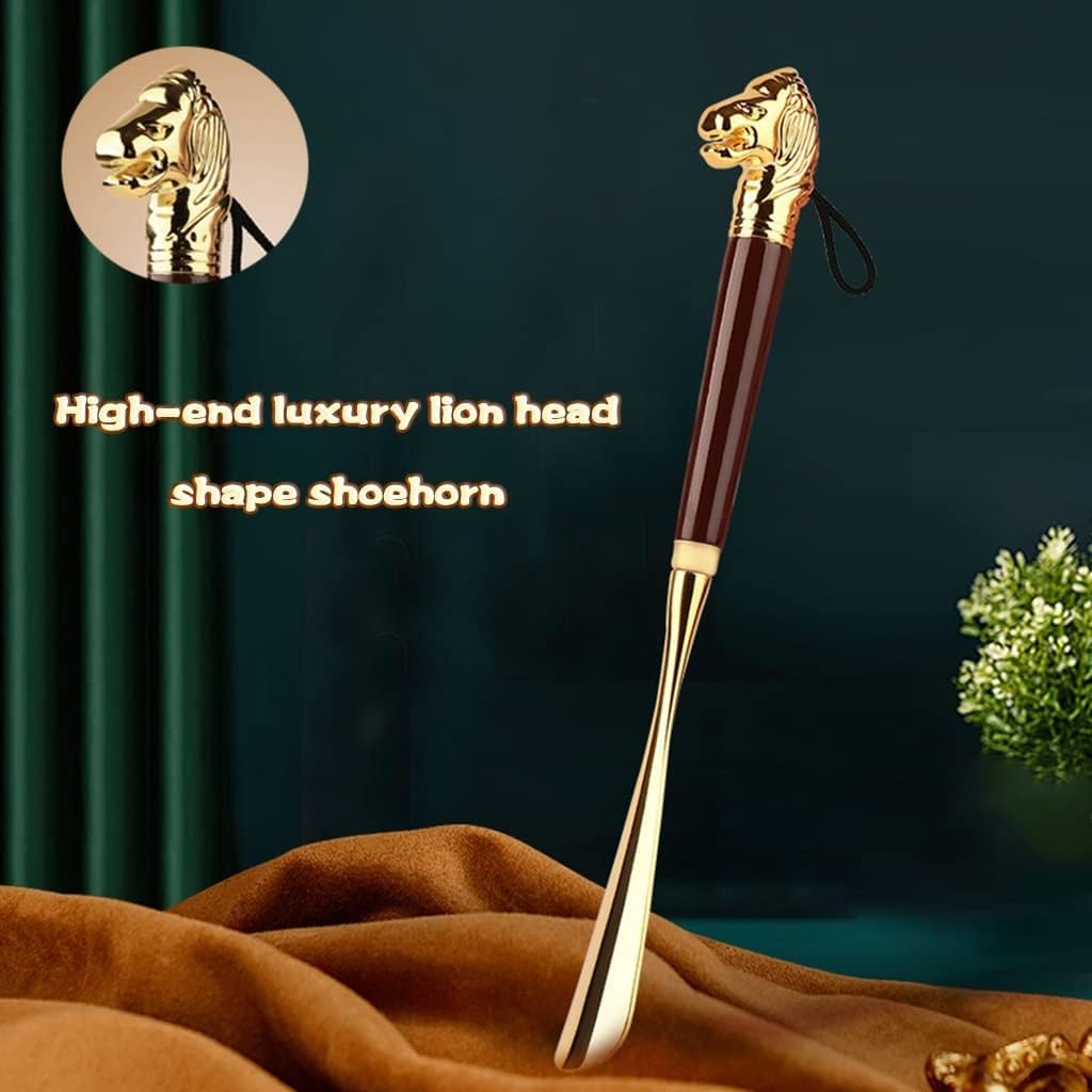 Schuhlöffel Schuhhorn Langer Griff Für Senioren High-end-Luxus-schuhhelfer In Löwenkopfform, Haushaltsschuhheber Mit Langem Und Kurzem Griff, Exquisite Aufbewahrungstasche, Gold, 31 * 3.5cm