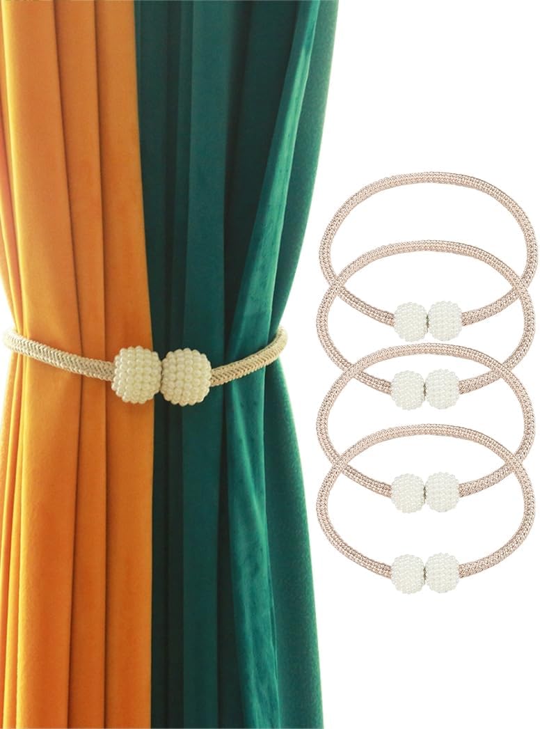 4 Pack Magnetic Curtain Tiebacks, Curtain Tiebacks Buckles Holdbacks Holders for Home Bedroom Office Decorative Curtain (Beige)