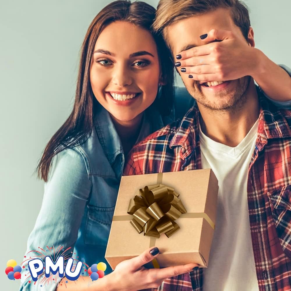 PMU Pom-Pom Pull-Apart - Pull Out Bows for Wedding, Birthdays & Anniversaries - Ribbon Bows for Flowers & Basket Decoration - Large Bow for Gift Wrapping (Gold, Pkg of 50)