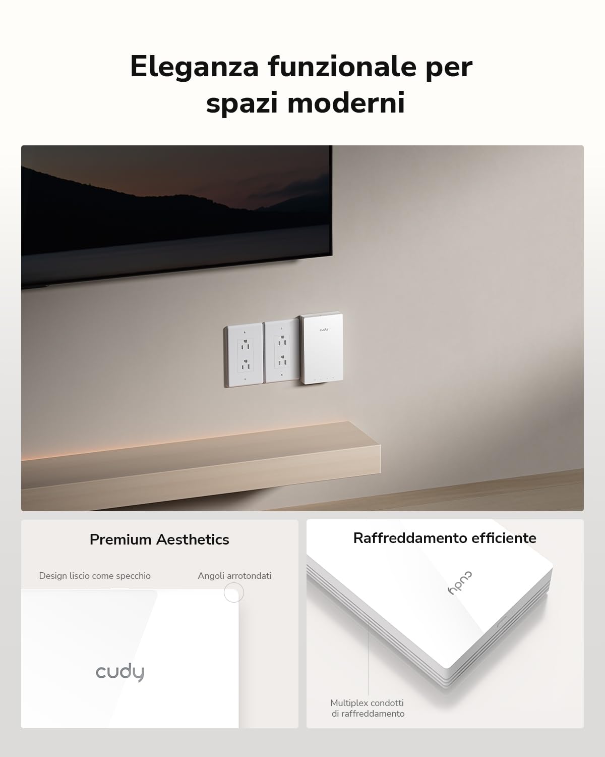 Cudy AP1300 Wall WiFi 5 AC1200 Punto Accesso Wireless In-Wall Gigabit, Supporto AC Controller, MU-MIMO, Alimentazione PoE, Controllo tramite App Cudy o Configurazione Web