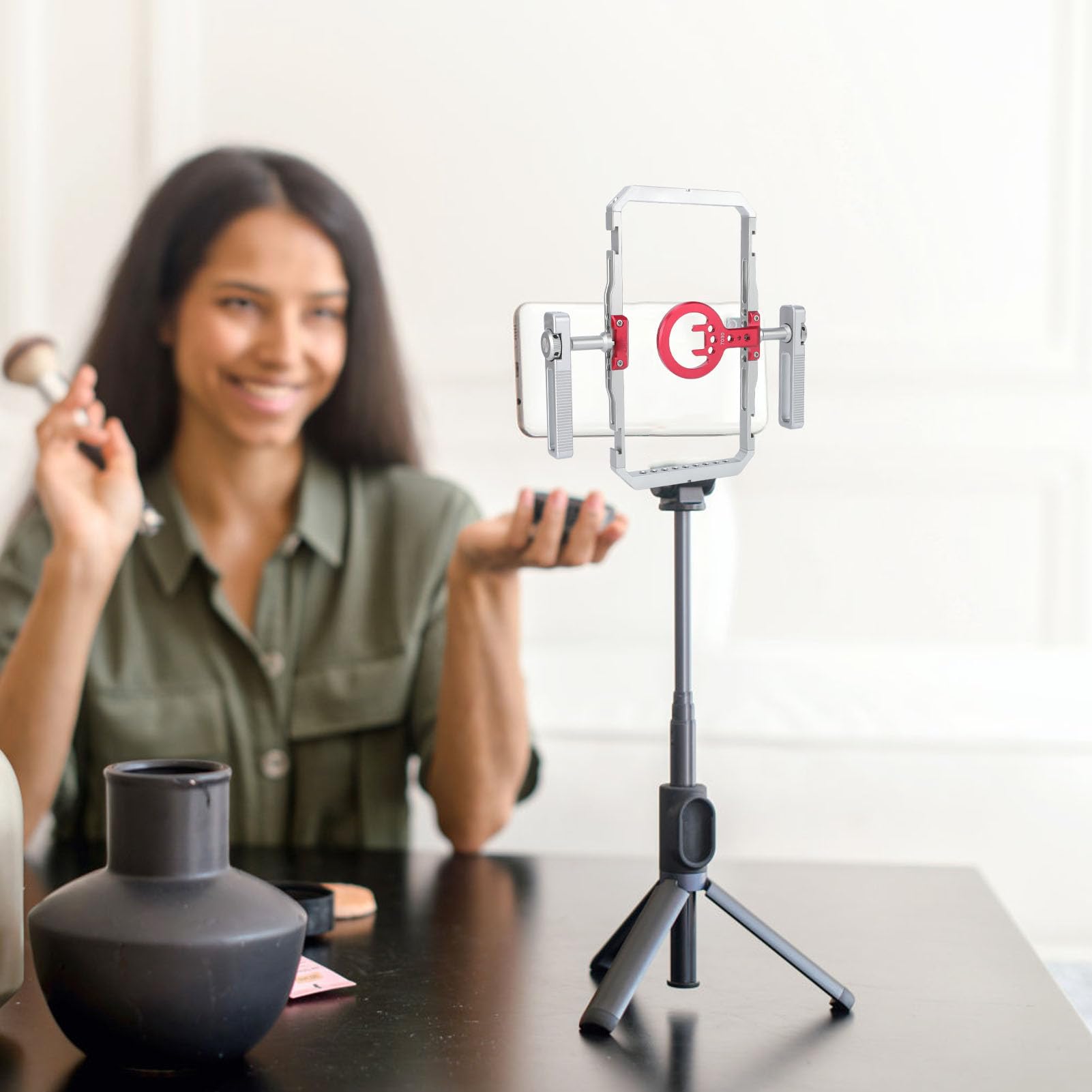 Vikye Kit di Attrezzatura Universale per Telefono, Kit di Attrezzatura Video per Smartphone con Doppie Maniglie, Stabilizzatore per Custodia per Vlogging Portatile per Telefoni con