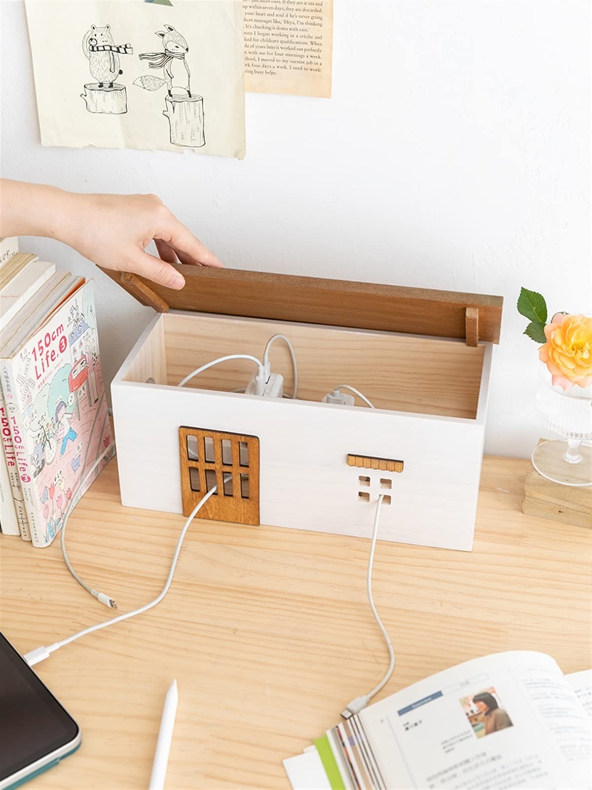 Kabelmanagement-Box Kabelaufbewahrungsbox Versteckter Kabelschutz aus Holz Kreative TV-Computerkabel und Steckdosenleiste Aufbewahrungsbox Home Office Line-Management-Kabelbox Kabelaufbewahrungsbox