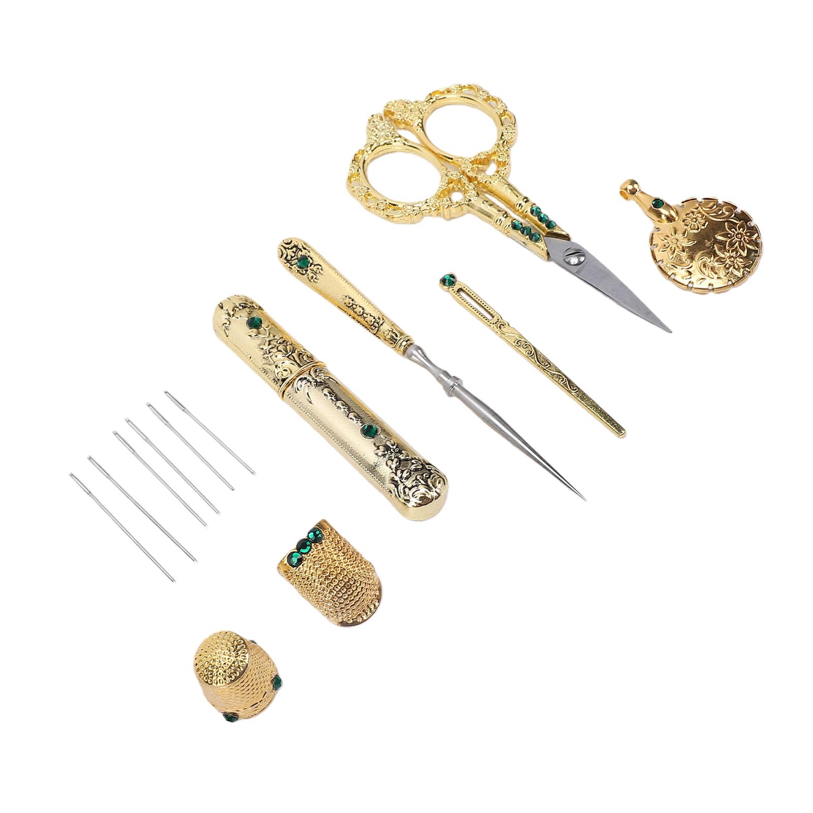 Generic Kit de Tijeras de Bordado Vintage, Herramientas de Costura Antiguas para Manualidades y Coleccionismo, Elegante Caja de Madera