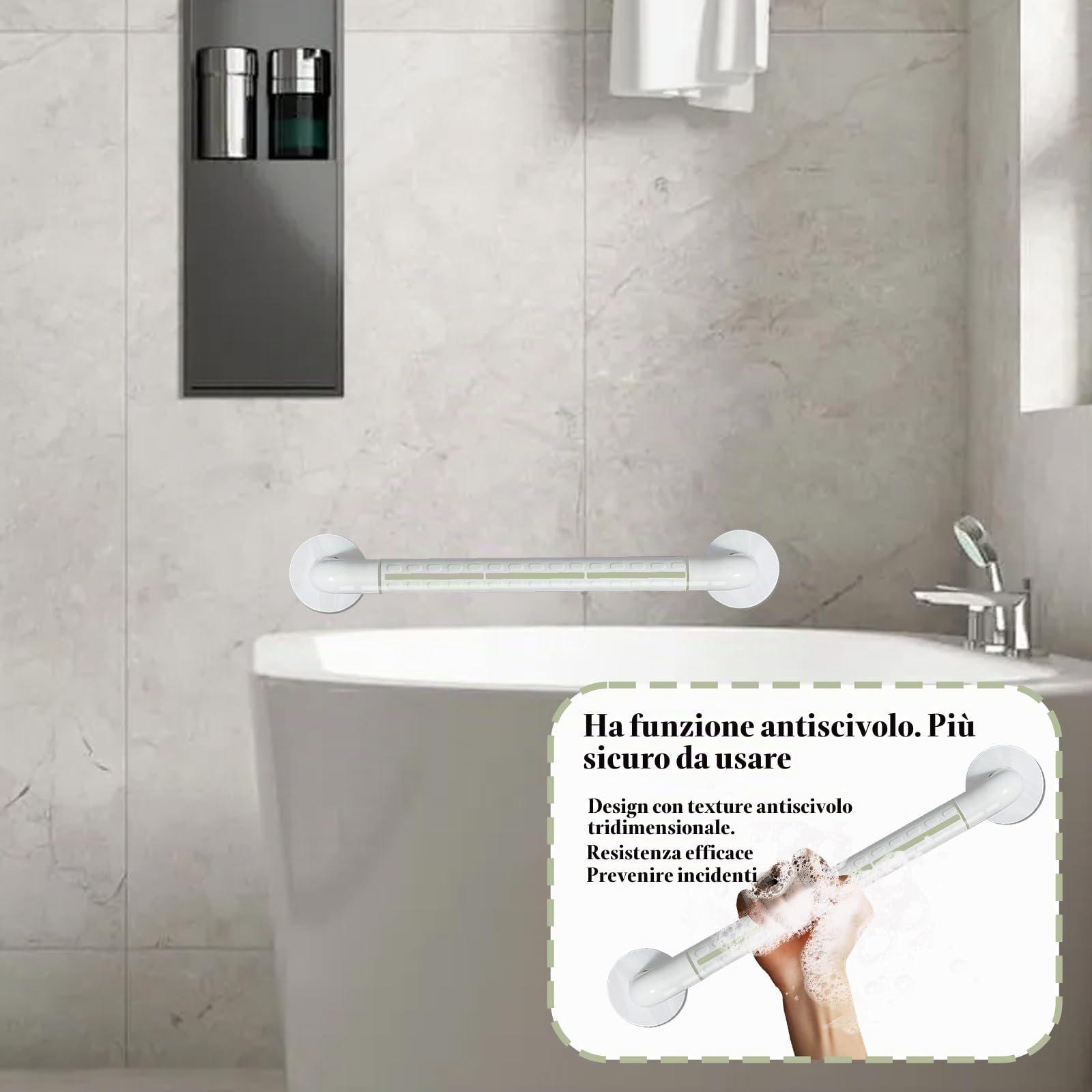 Maniglione doccia, Maniglione bagno disabili, Maniglioni per Anziani In Acciaio Inossidabile, Maniglie antiscivolo di sicurezza, 60 cm, antiscivolo, in ABS 304, in acciaio inox, per bambini, anziani