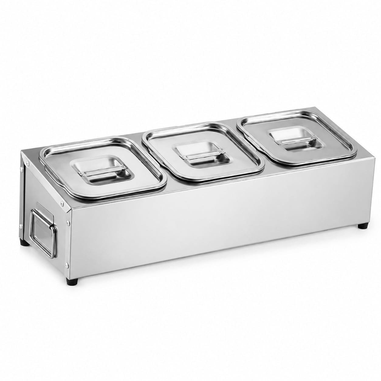 Porta Ingredienti Pizza in Acciaio Inox con Coperchio – Contenitore Gastronom Refrigerato, 3 Vaschette Modulari, Ideale per Pizzerie, Condimenti e Topping, Facile da Pulire