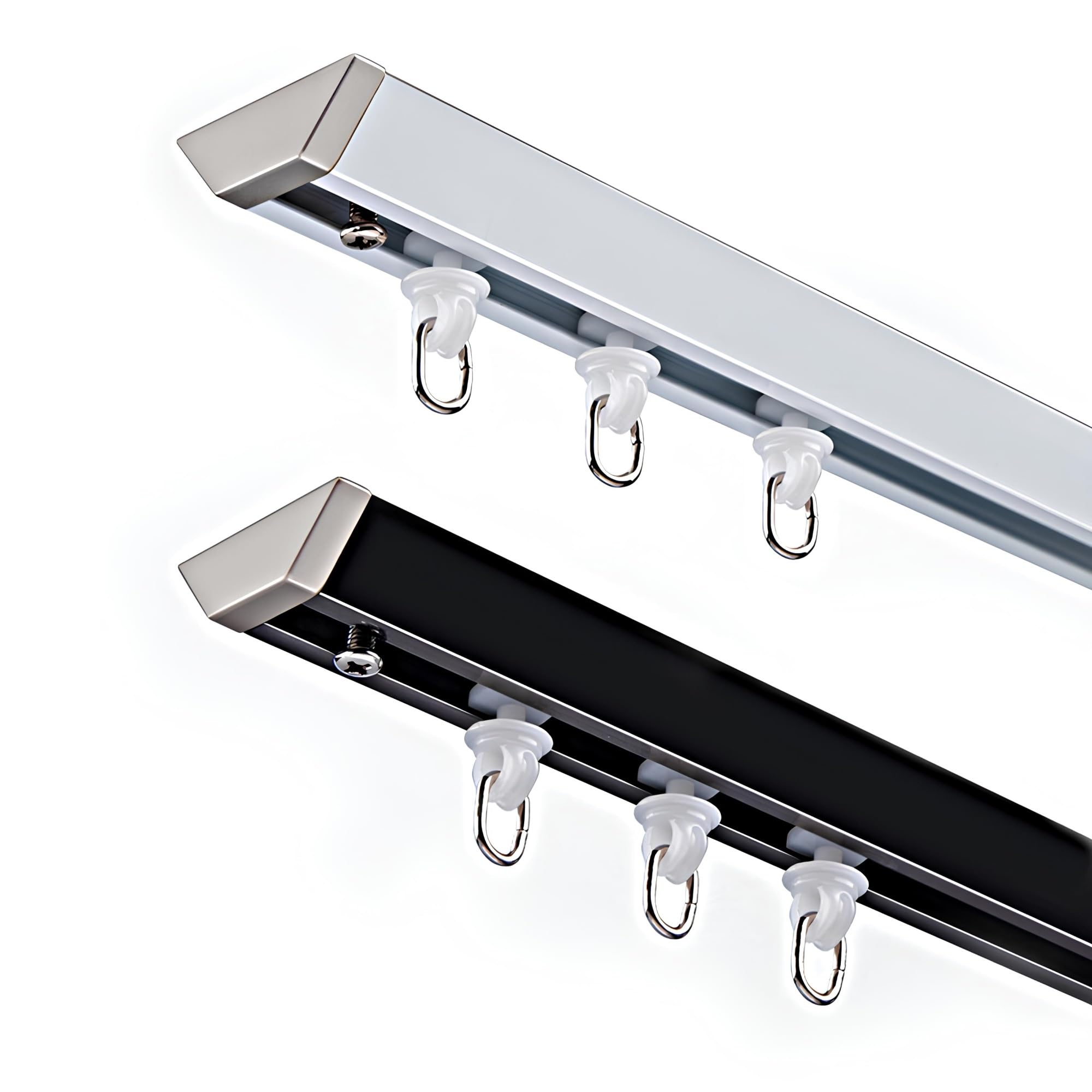 Tringle à Rideaux Ultra-Mince et silencieuse en Forme de V, Rail de Rideau monté au Plafond, Style de décoration Moderne et Simple, tringles à Rideaux en Aluminium (Blanc, Noir) (Blanc, 120