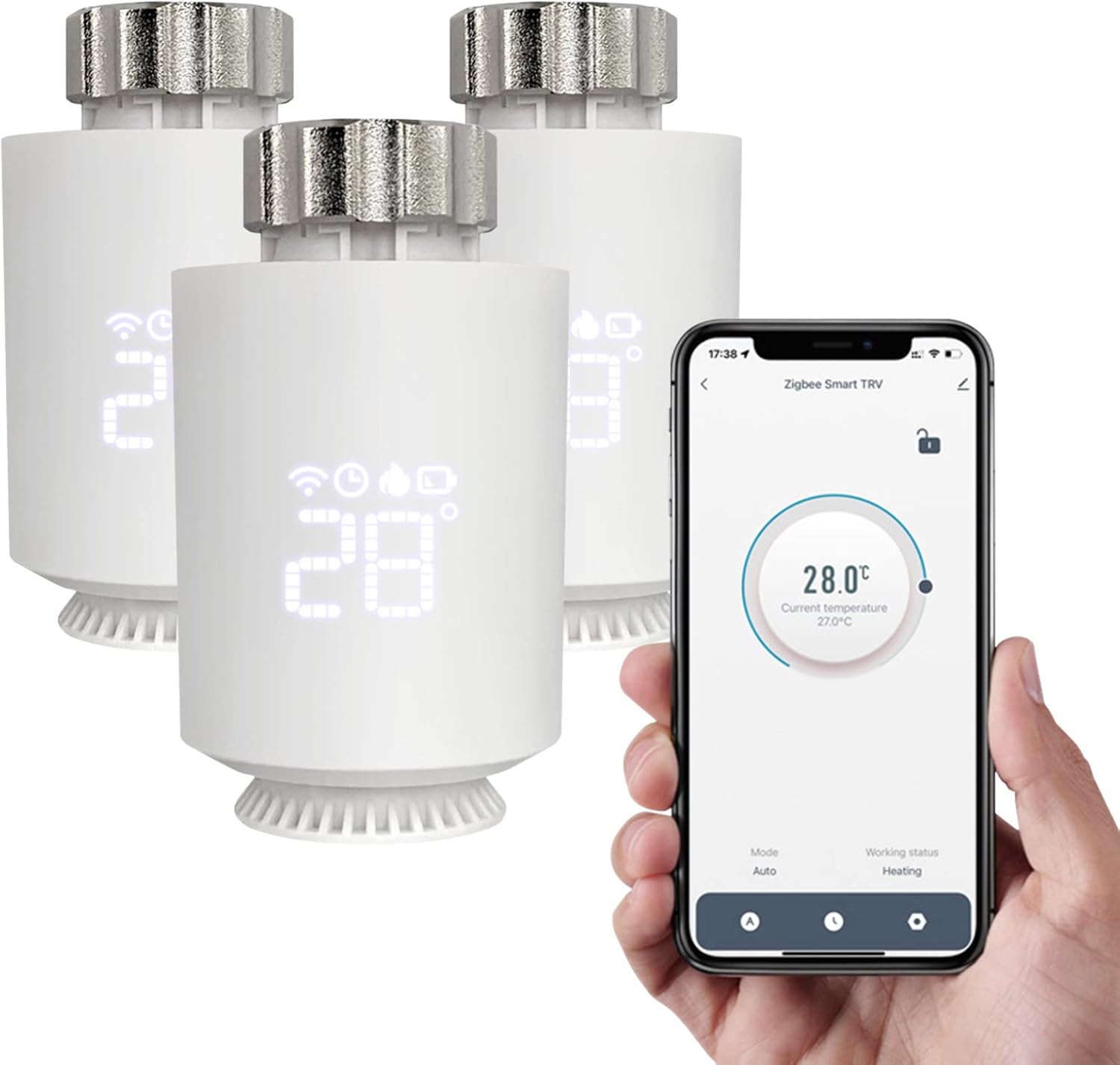 DIFCUL 3Pcs Smart Radiator Thermostat,Thermostatic Valve with App Voice