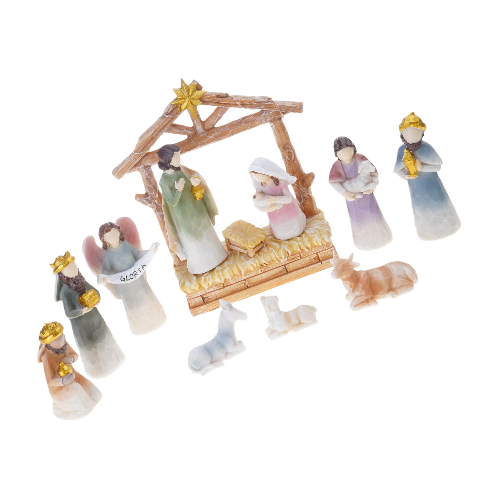 Buxuaaaa Christmas Nativity Figurines Resins Nativity Scene Statue with Stable Holy Family Statue Table Centerpieces Home Decors Holy Family Resin Figurine with Stable