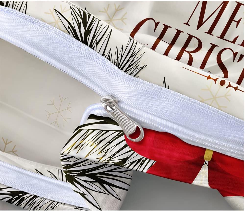 3D Christmas Duvet Cover Set Red Bow Pattern Comforter Covers and Pillow Shams Buff Color Bedding Sets Twin Size Xmas Decorations