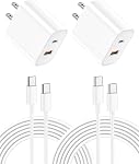 20W USB C Bloc du chargeur,2Port USB C Chargeur mural PD+QC Adaptateur d'alimentation Charge rapide pour iPhone 17 Pro Max/16/15/14/13/12/11/X/XS,Galaxy, Pad,Pixel avec 6FT Câble de type C rose
