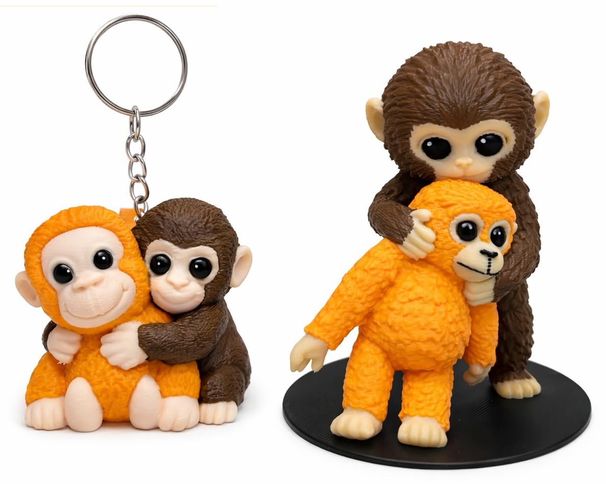 Punch The Monkey- Tuta con orsetto + portachiavi scimmie - Set macaco che abbraccia il tuo peluche - Pack Zoo Giappone - Scimmie che abbracciano stile Kawaii - Regalo con significato per gli amanti