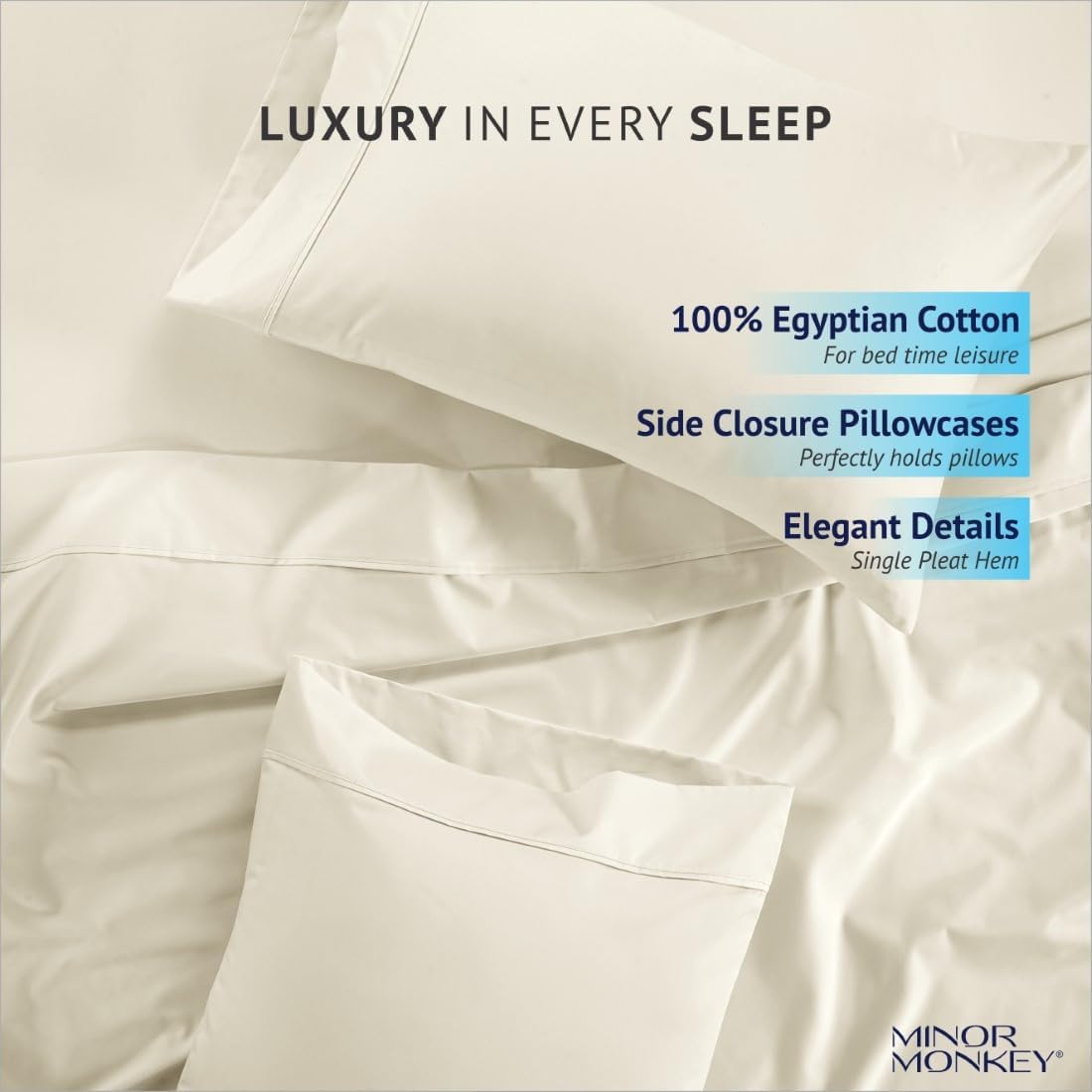 100% Egyptian Cotton Cal. King Size Sheets - 4 PC Bedsheet Set Soft Breathable & Cooling Sheets for Cal. King Bed - Elasticized 16" Deep Pocket Sheet Set (Ivory)