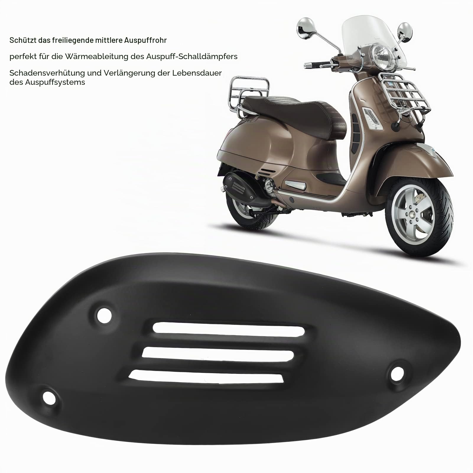 Auspuff-Hitzeschild für Vespa GTS 125 250 300 GTV 2013-2021, Motorrad-Auspuffrohrabdeckung, Edelstahl-Schalldämpfer-Hitzeschild-Gehäuseschutz, Ersatz für Vespa GTE (Schwarz)