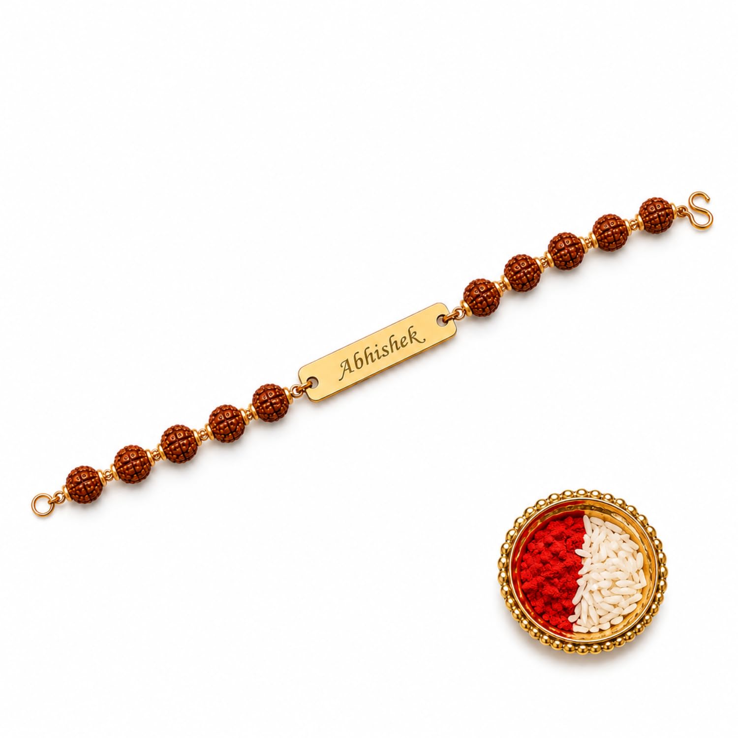 Personalized Name Rudraksh Rakhi for Brother with Roli Chawal-image-20