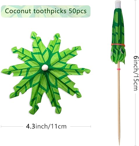 Miniatura 2 de BLUE TOP 50pcs verde coco palmera cóctel sombrillas bebidas palillos de dientes 6 pulgadas de largo