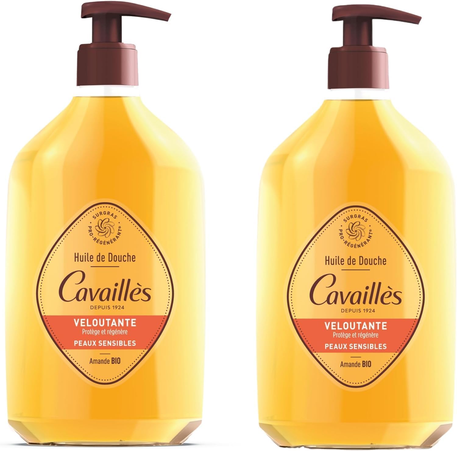 Roge Cavailès | samtiges Duschöl | nährend & schützend | empfindliche & trockene Haut | Mandelöl Bio & Argan | ohne Seife | 83% natürlichen Ursprungs | recycelte Flasche | 2 x 750 ml