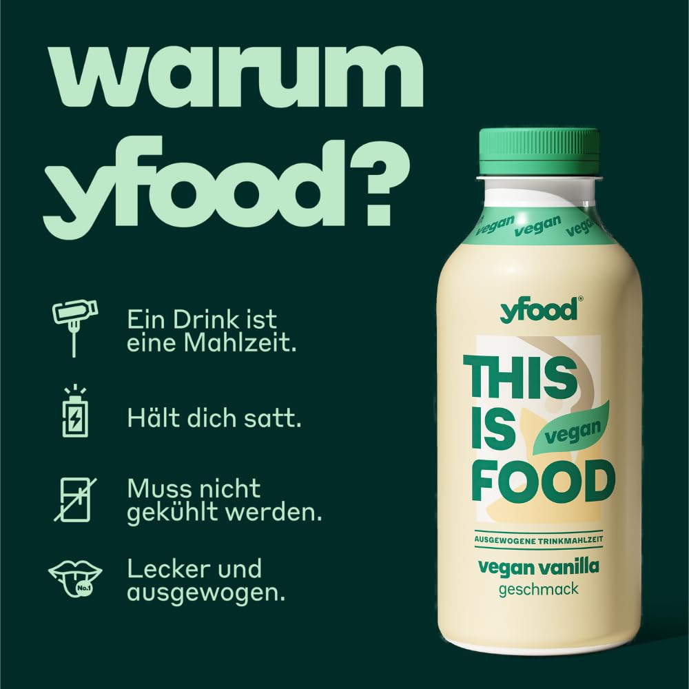 yfood Trinkmahlzeit Vegan Vanilla, 12 x 500 ml, mit 28 g Protein pro Drink