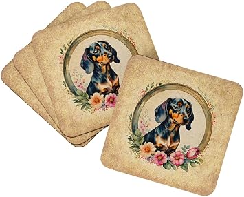 Caroline's Treasures Dachshund and Flowers Foam Coaster - Thumbnail 2
