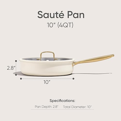 Miniatura 7 de CAROTE - Sartén de acero inoxidable de 10 pulgadas con tapa, capa exterior de cerámica, no tóxica, calefacción uniforme, apta para horno, inducción,