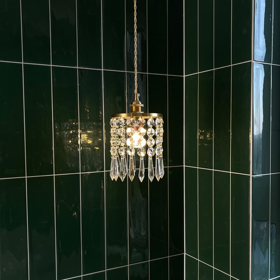Retro LED Pendelleuchte Gold Kristall dekoratives Schlafzimmer Lampe Europäischer stil Vintage küchenlampe Antik Hängeleuchte für Wohnzimmer Büro Lernzimmer Bar Modern Elegante Kronleuchter E14, D17cm