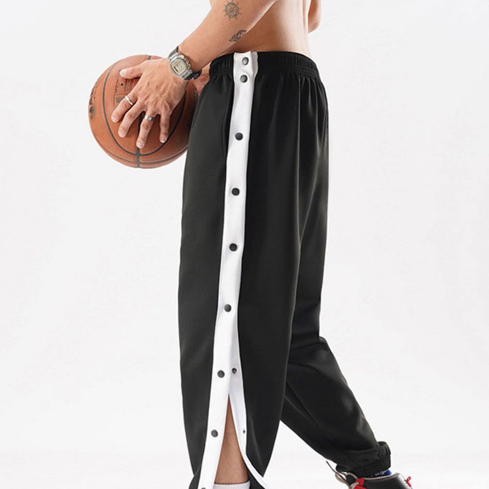 pvucpot Pantaloni Tuta Uomo Larghi con Bottoni Laterali Cotone Leggero Pantaloni Sportivi Elasticizzati con Tasche Pantaloni Running Slim Fit Pantaloni Palestra Apertura Laterali